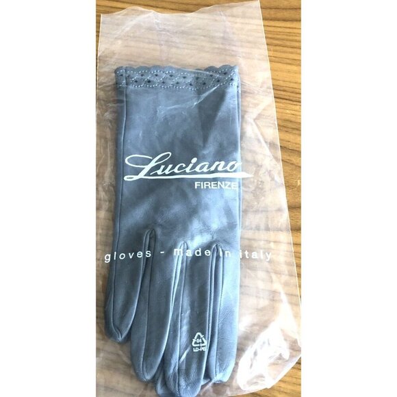 Luciano Firenze Gray Leather Gloves Etched Border Made in Italy Luxury Quality - Picture 2 of 9